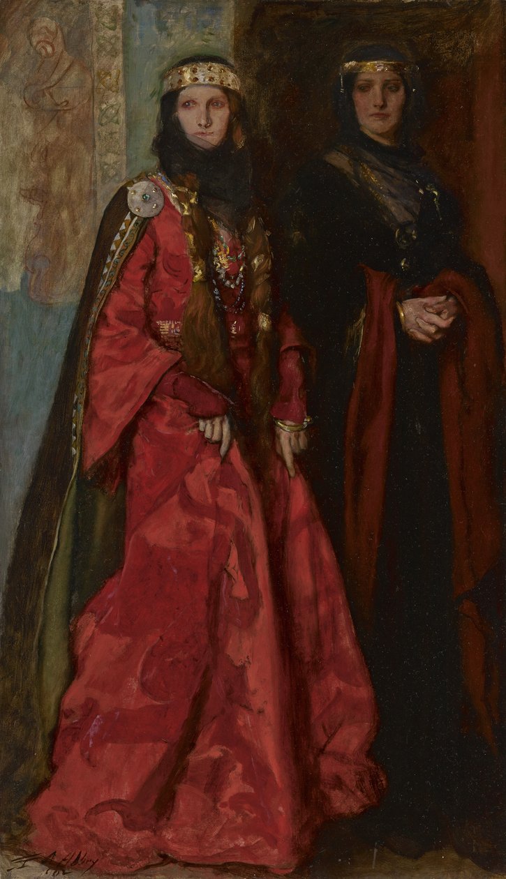 Goneril i Regan w Królu Lear, akcie I, scena I, 1902 autorstwa Edwin Austin Abbey