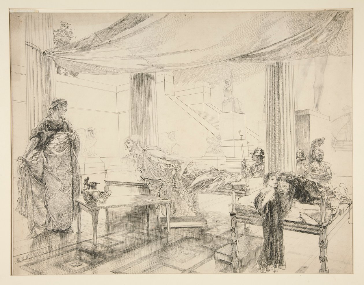 Hermiona błaga Polixenesa (badanie dla .1122) - Akt I, Scena II, Zima autorstwa Edwin Austin Abbey