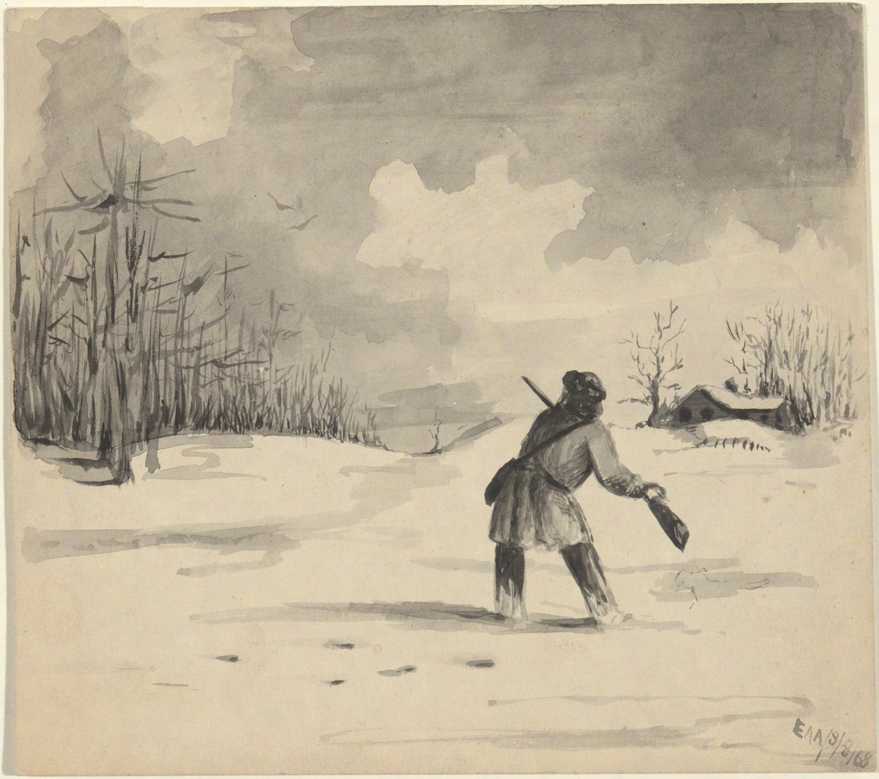 Łowca w śniegu autorstwa Edwin Austin Abbey