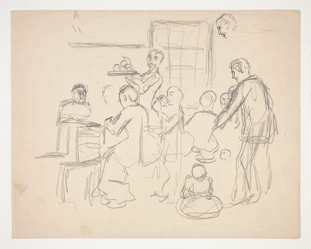 Scena wnętrza restauracji (?) - niezidentyfikowana ilustracja autorstwa Edwin Austin Abbey