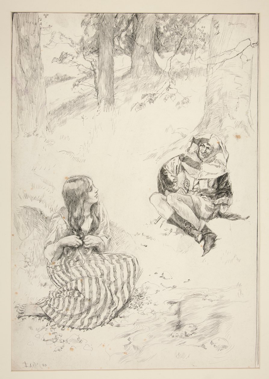 Błazen i kobieta, szkic do The Daffodil Song autorstwa Edwin Austin Abbey