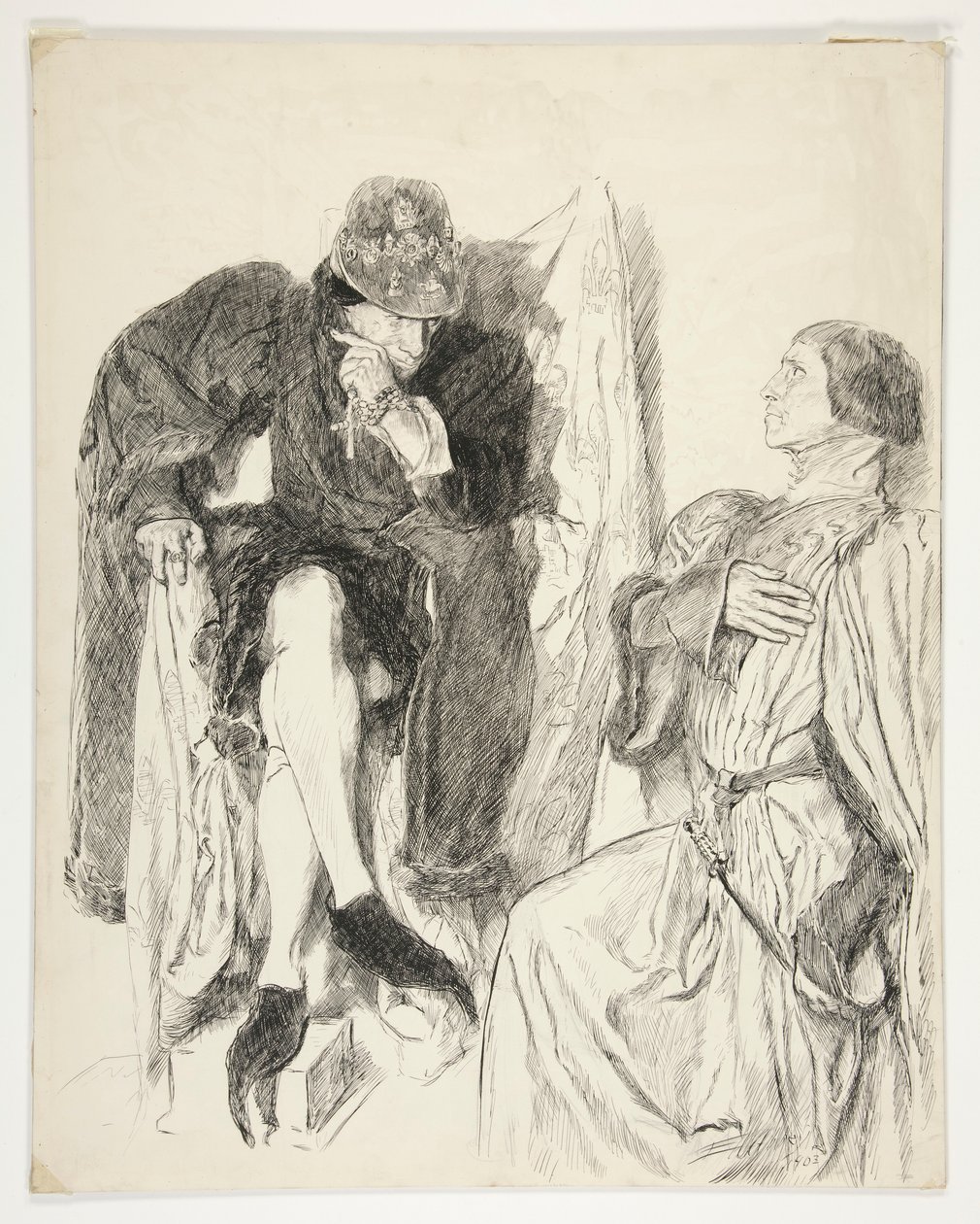 Król Ludwik XI - Akt III, Scena III, Król Henryk VI (Część III) autorstwa Edwin Austin Abbey