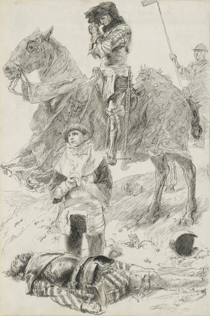 Żołnierz Lancastrów: autorstwa Edwin Austin Abbey