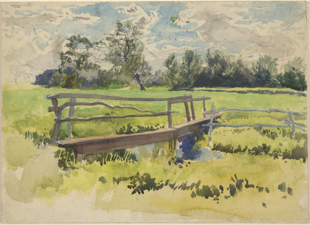 Krajobraz, bagno i most autorstwa Edwin Austin Abbey