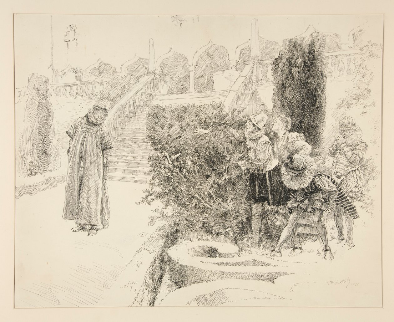 Malvolio znajduje list, ilustrację do aktu II, scena v, Trzech Wieczór autorstwa Edwin Austin Abbey
