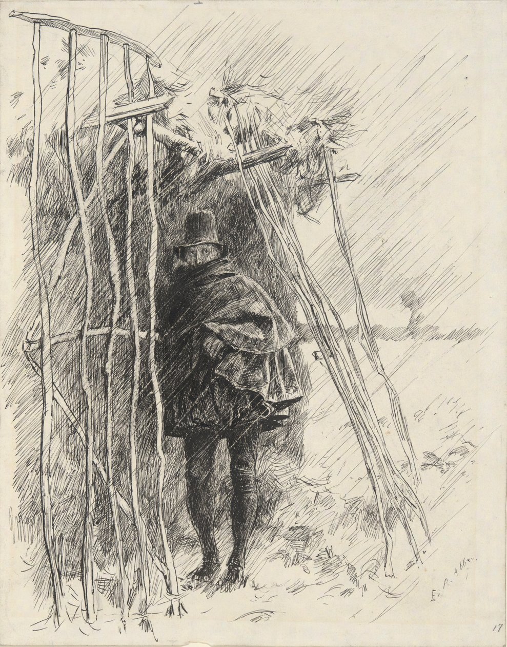 Człowiek w deszczu, studium dla ilustracji do autorstwa Edwin Austin Abbey