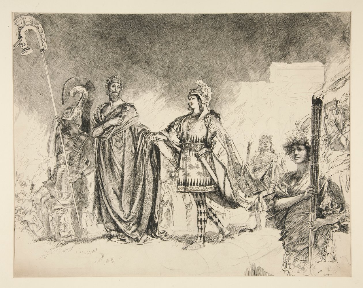 Poranek Weselny Tezeusza i Hippolity (badanie dla .1036) - Wchodzi Tezeusz, z nocy letniej autorstwa Edwin Austin Abbey
