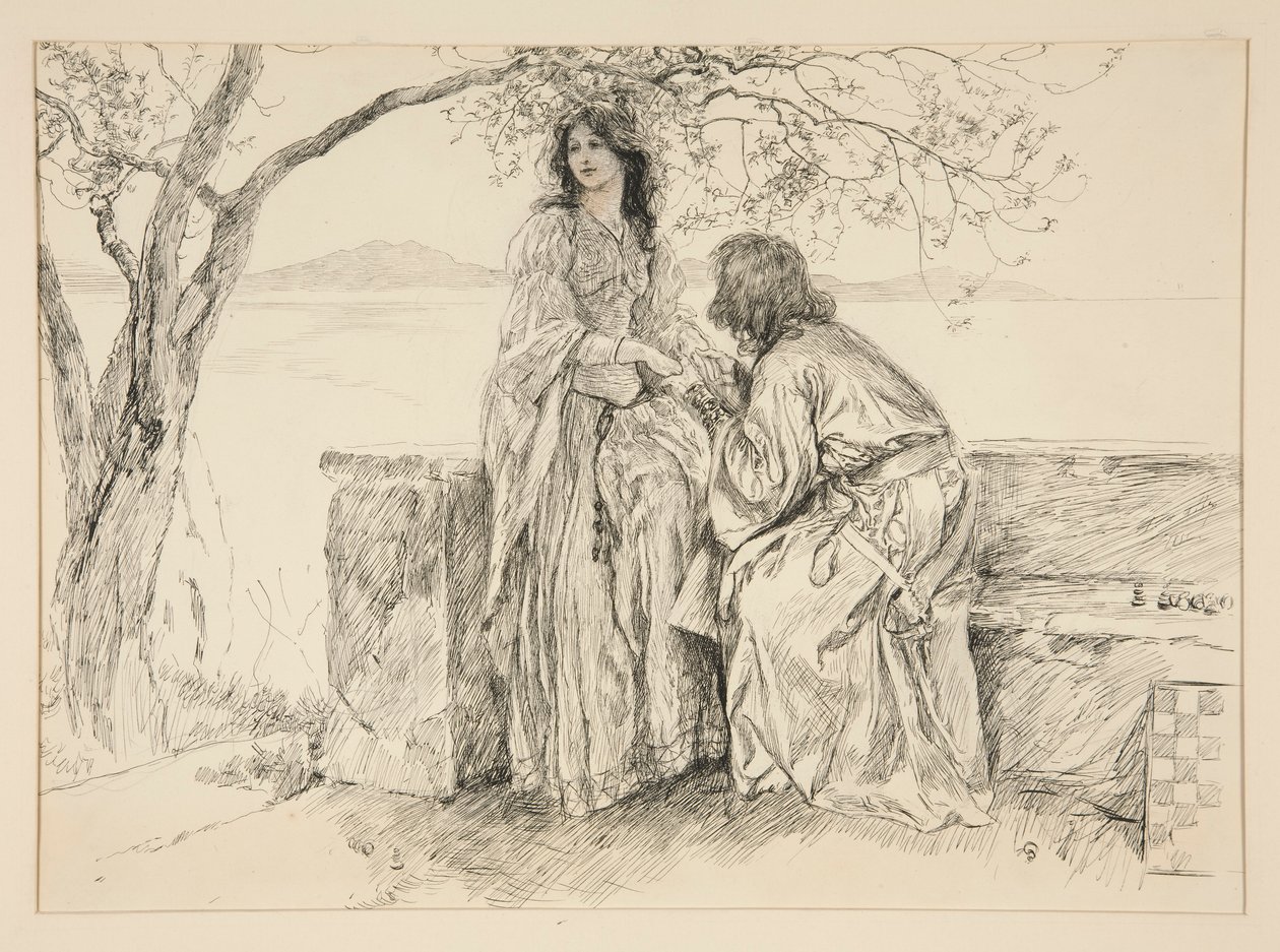 Miranda i Ferdynand, ilustracja do aktu V, scena I, Burza autorstwa Edwin Austin Abbey