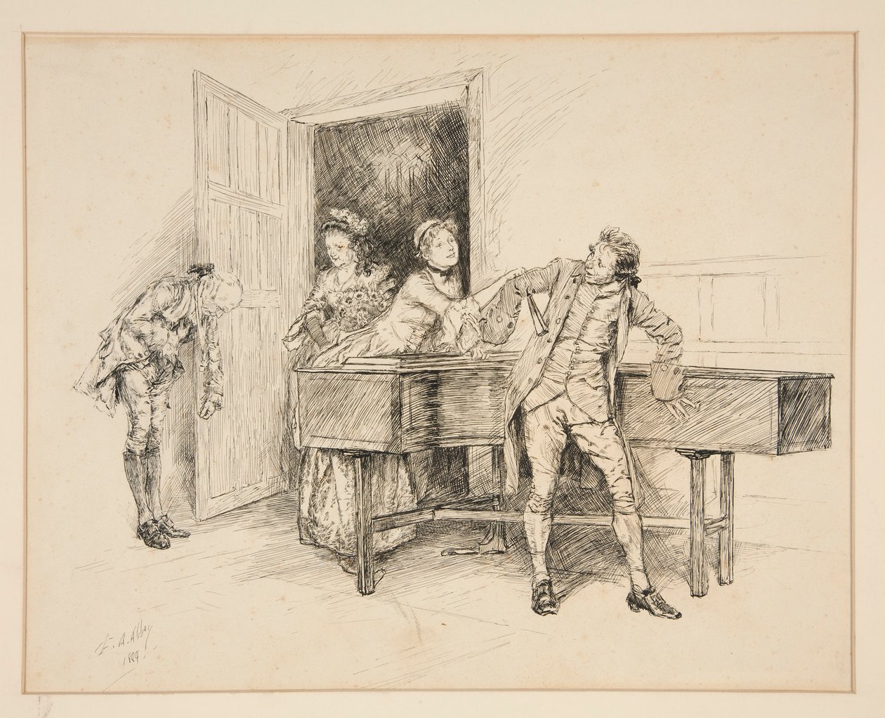 Nan and Piano, ilustracja dla Olivera Goldsmitha autorstwa Edwin Austin Abbey