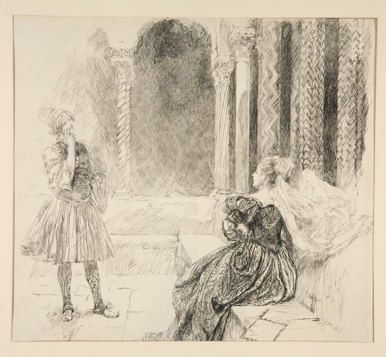 Olivia i Viola, ilustracja do aktu I, scena v, Wieczór Trzech Króli autorstwa Edwin Austin Abbey
