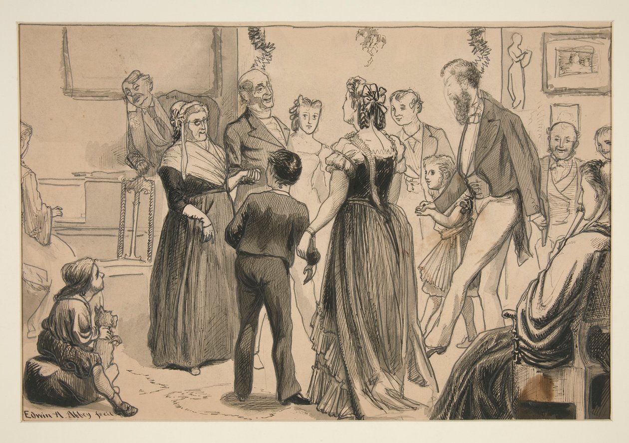 Impreza w wiktoriańskim domu - niezidentyfikowana ilustracja autorstwa Edwin Austin Abbey
