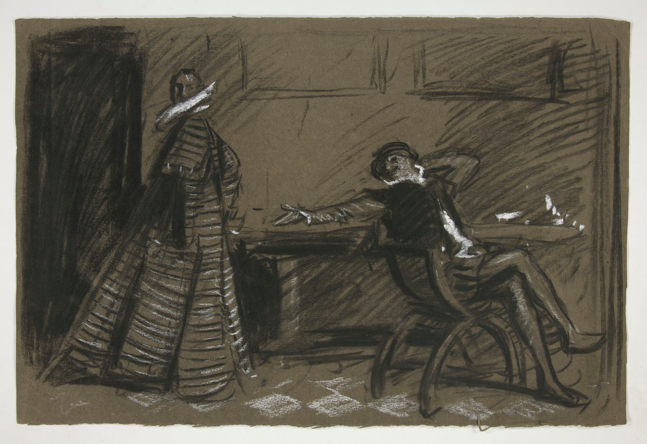 Petruchio przekomarza się z Kathariną (studium do .1058) - Akt II, Scena I, Poskromienie złośnicy autorstwa Edwin Austin Abbey