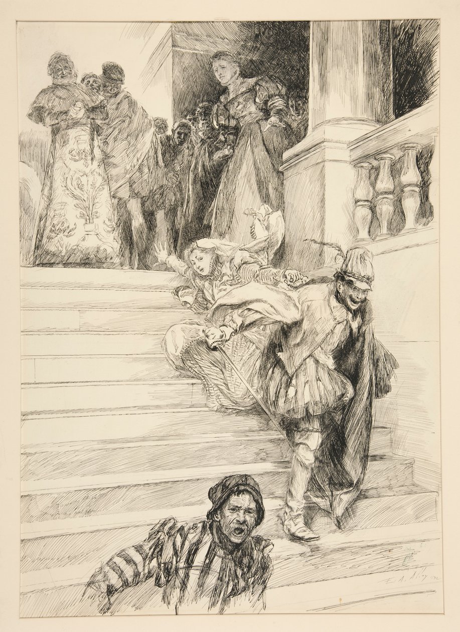 Petruchio odrzuca swoją narzeczoną, z aktu III, scena ii, Poskromienie złośnicy autorstwa Edwin Austin Abbey