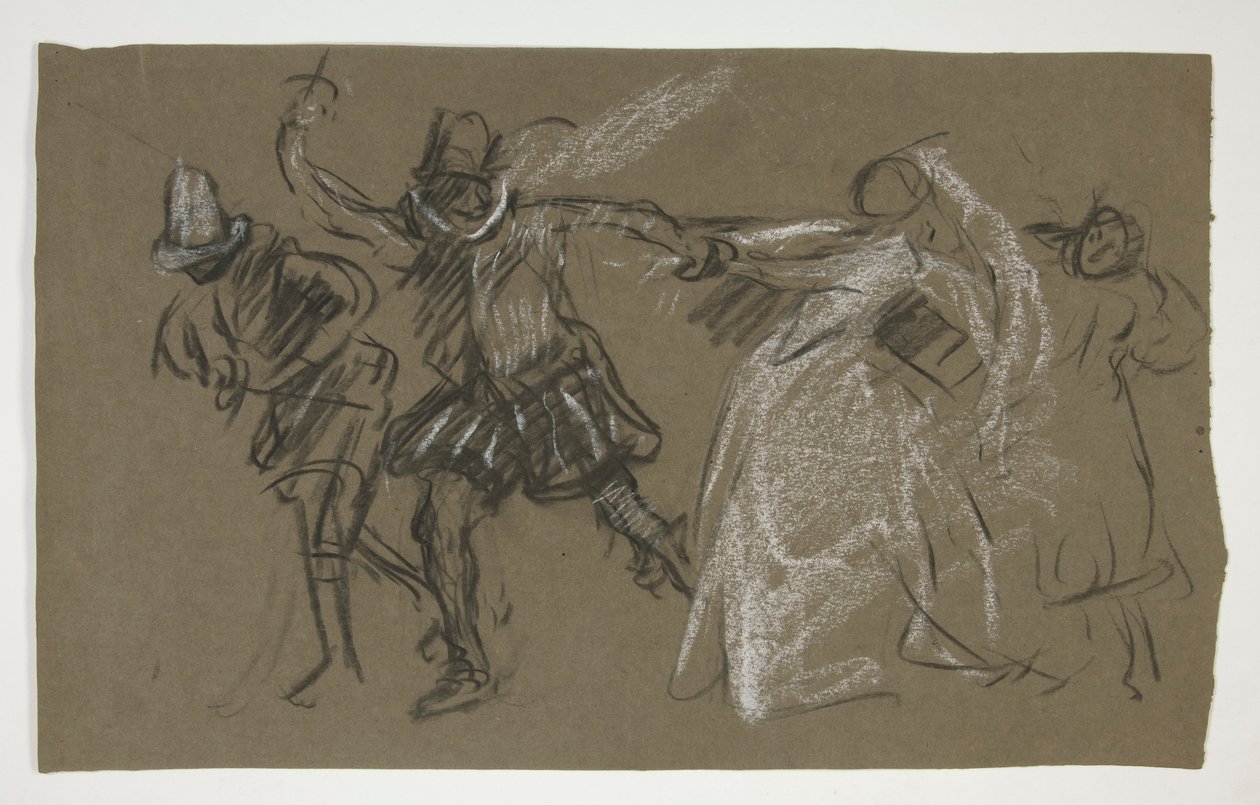 Petruchio ciągnący Katharinę z Poskromienie złośnicy (recto); Szkic postaci siedzącej (verso) autorstwa Edwin Austin Abbey