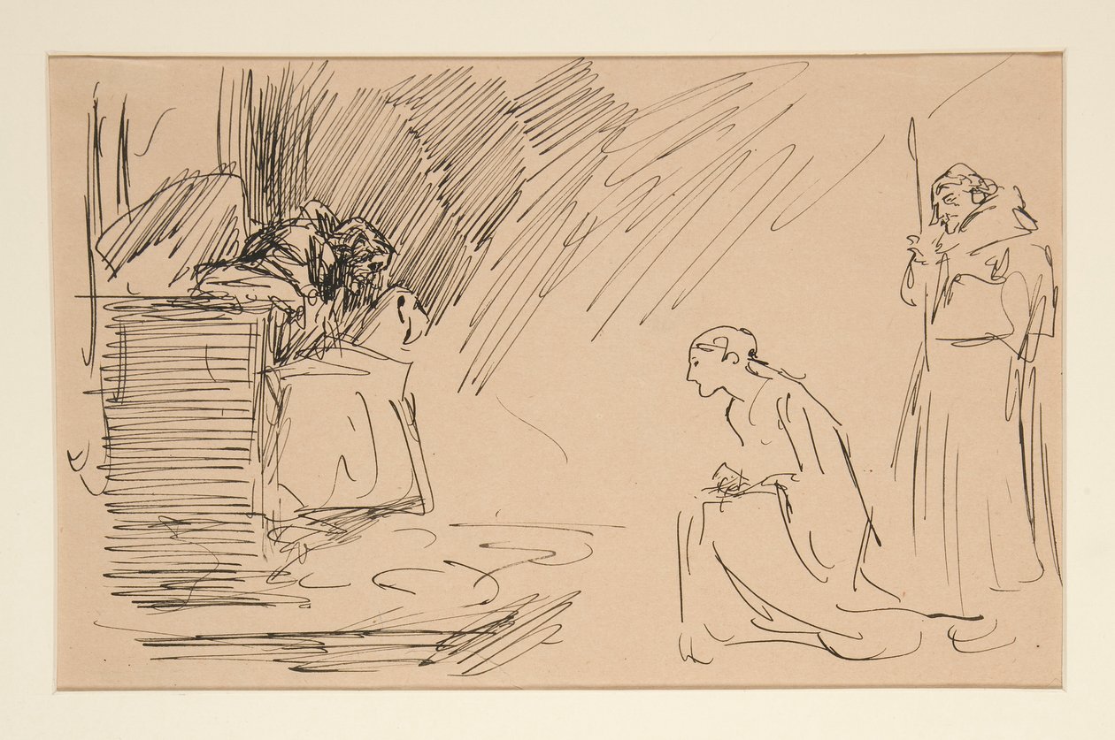 Szkic wstępny do aktu II, scena I, wszystko autorstwa Edwin Austin Abbey