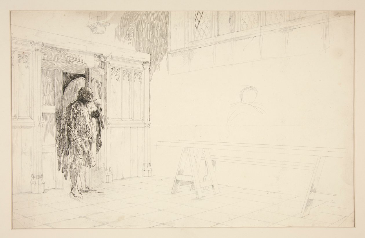 Wstępny szkic do Wesołych żon z Windsoru autorstwa Edwin Austin Abbey