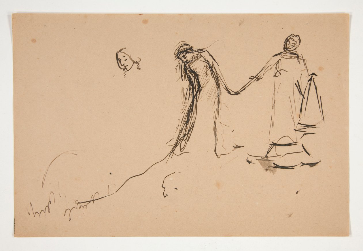 Wstępny szkic Heleny i Lafeu do aktu IV, scena III, All autorstwa Edwin Austin Abbey