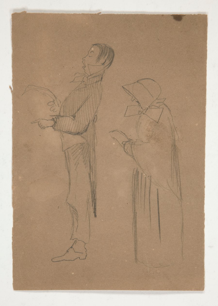 Studia profilowe mężczyzny i starej kobiety (recto); Trzy szkice głów i niezidentyfikowany szkic (verso) autorstwa Edwin Austin Abbey