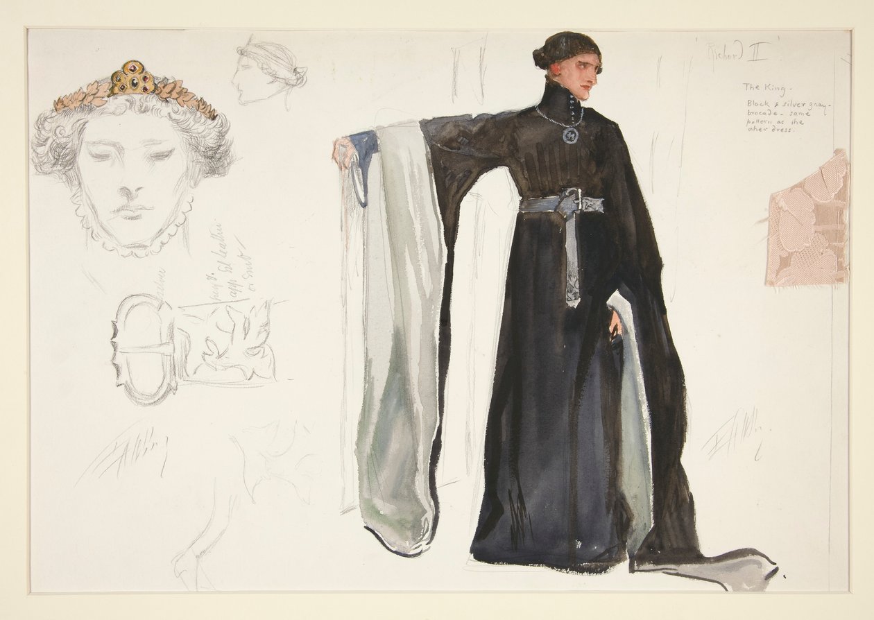 Ryszard II (w czerni), szkic kostiumu dla Henry