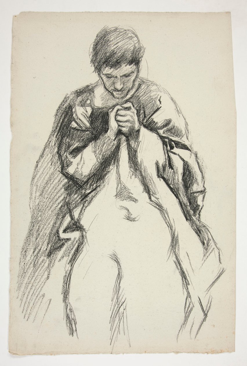 Postać w szacie, modląca się: studium do serii murali The Quest of the Holy Graal w Bibliotece Publicznej w Bostonie autorstwa Edwin Austin Abbey