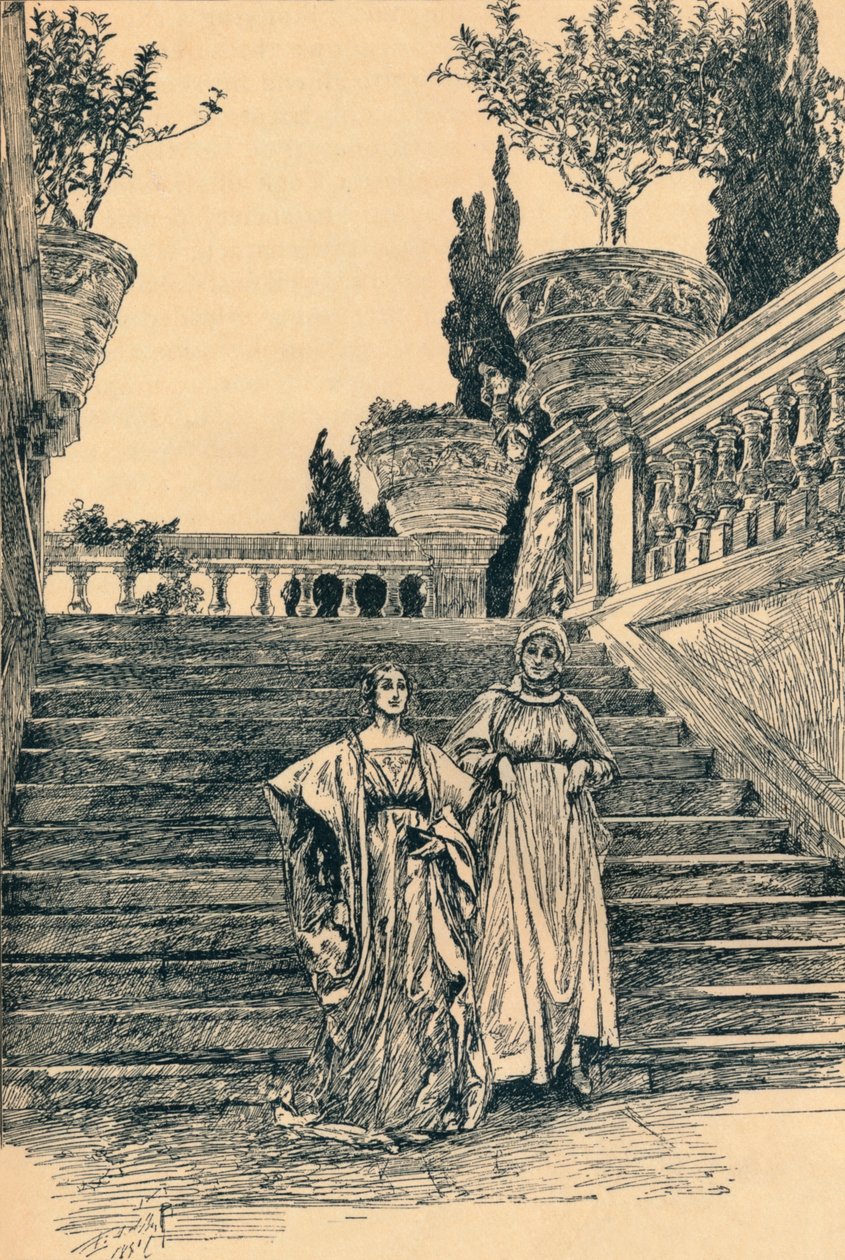Scena z Dużo hałasu o nic, c1890 autorstwa Edwin Austin Abbey