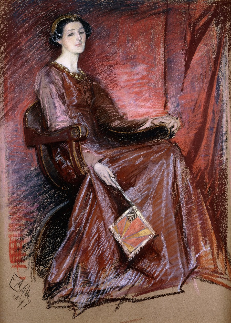 Siedząca kobieta w elżbietańskim nakryciu głowy, 1897 autorstwa Edwin Austin Abbey