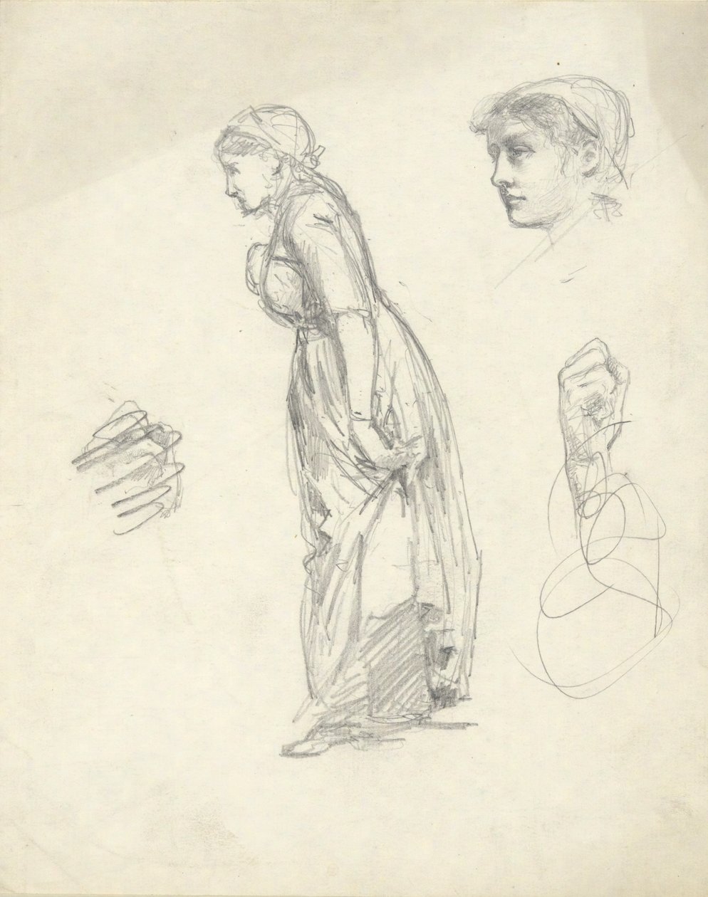Arkusz studiów: Kobieta, głowa i ręce autorstwa Edwin Austin Abbey