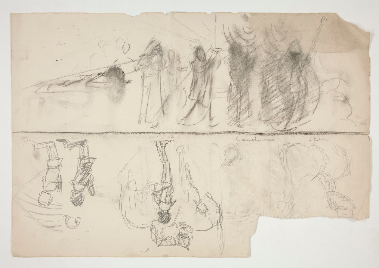 Arkusz szkiców do serii murali The Quest of the Holy Graal w Bibliotece Publicznej w Bostonie (recto); Niezidentyfikowany szkic (verso) autorstwa Edwin Austin Abbey