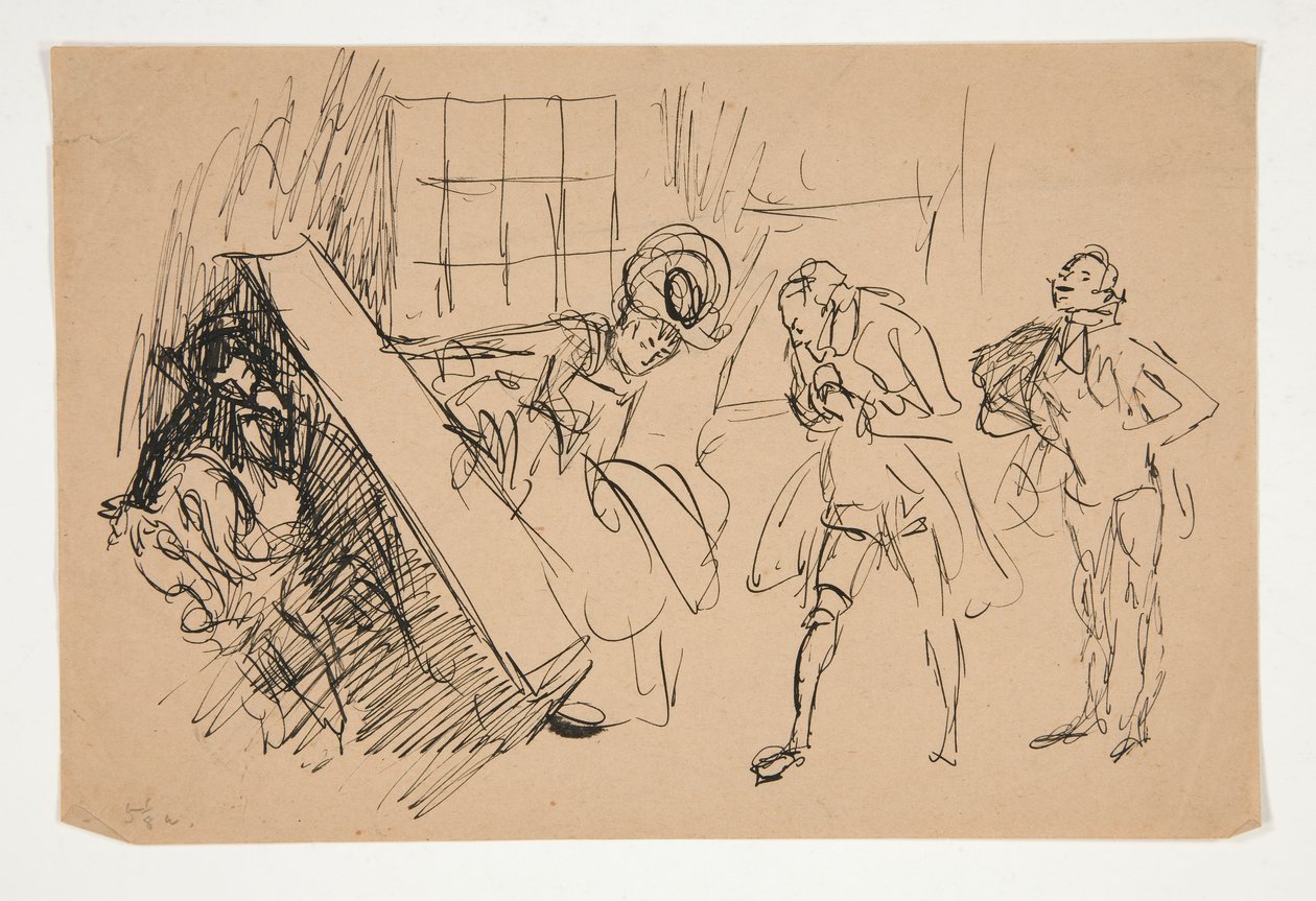 Szkic do szkoły skandalu, ilustracja dla Scribner autorstwa Edwin Austin Abbey