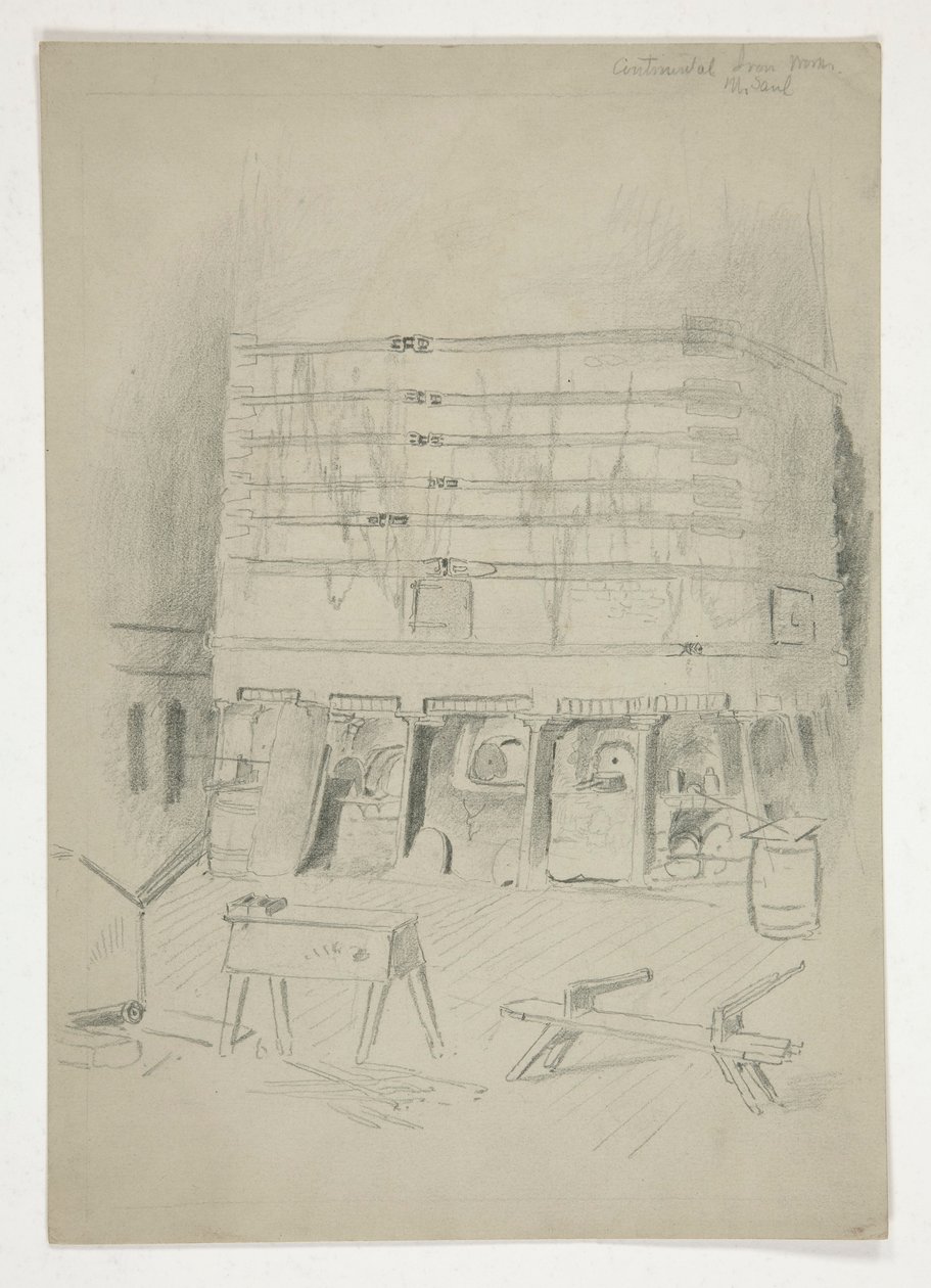 Szkic Kontynentalnej Huty Żelaza(?) [wnętrze industrialne] autorstwa Edwin Austin Abbey