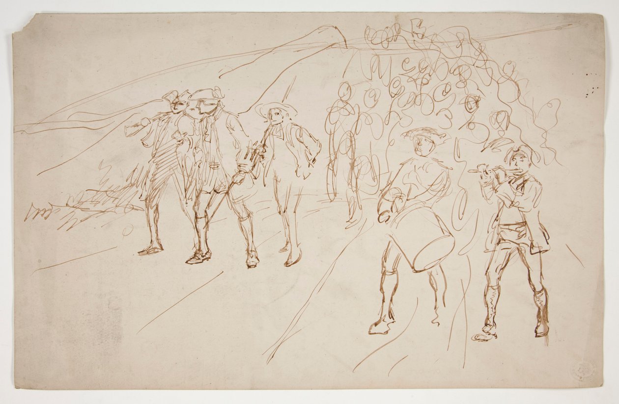 Szkic wojsk wojny o niepodległość, maszerujących autorstwa Edwin Austin Abbey