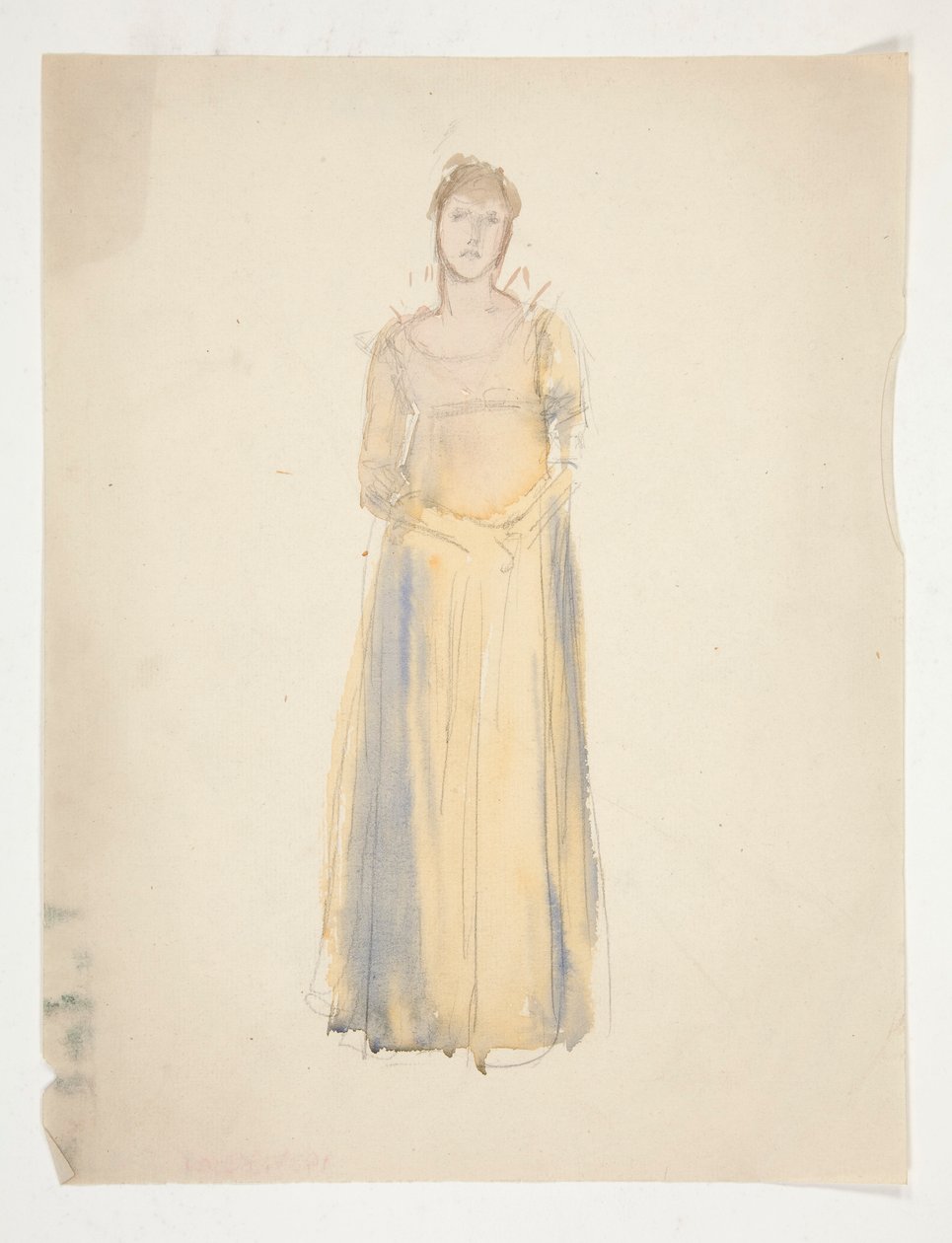 Szkic kobiety (ubranej na żółto) - studium kostiumu do spektaklu? autorstwa Edwin Austin Abbey