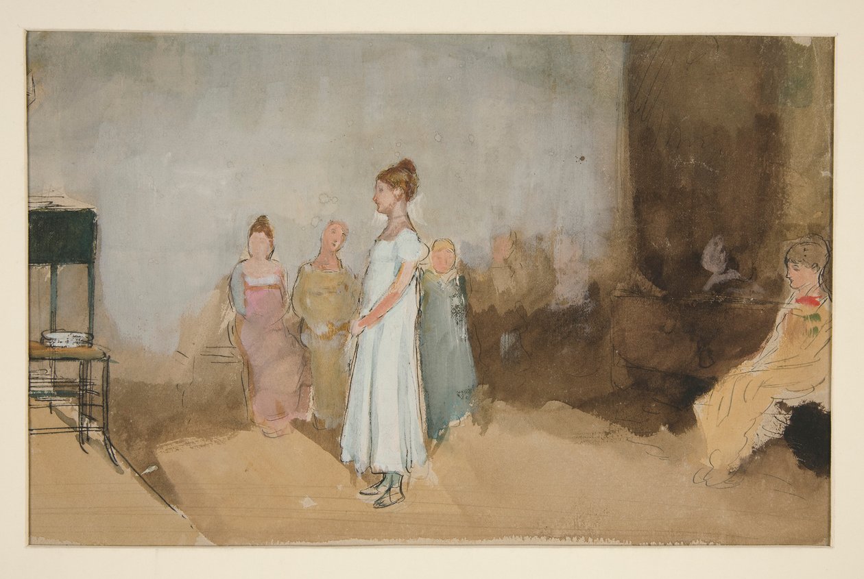 Szkic kobiety we wnętrzu - niezidentyfikowana ilustracja autorstwa Edwin Austin Abbey
