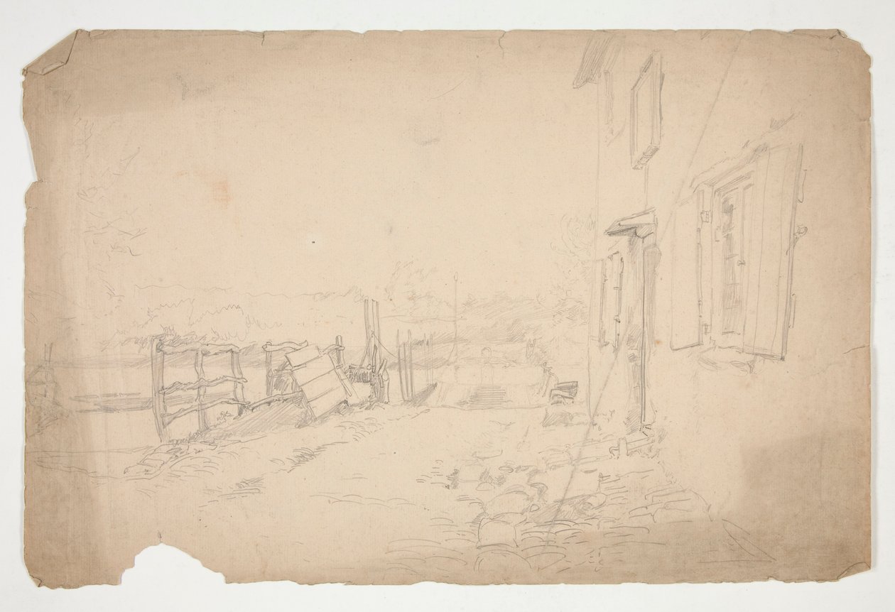Szkic zewnętrznej części wiejskiego domu autorstwa Edwin Austin Abbey