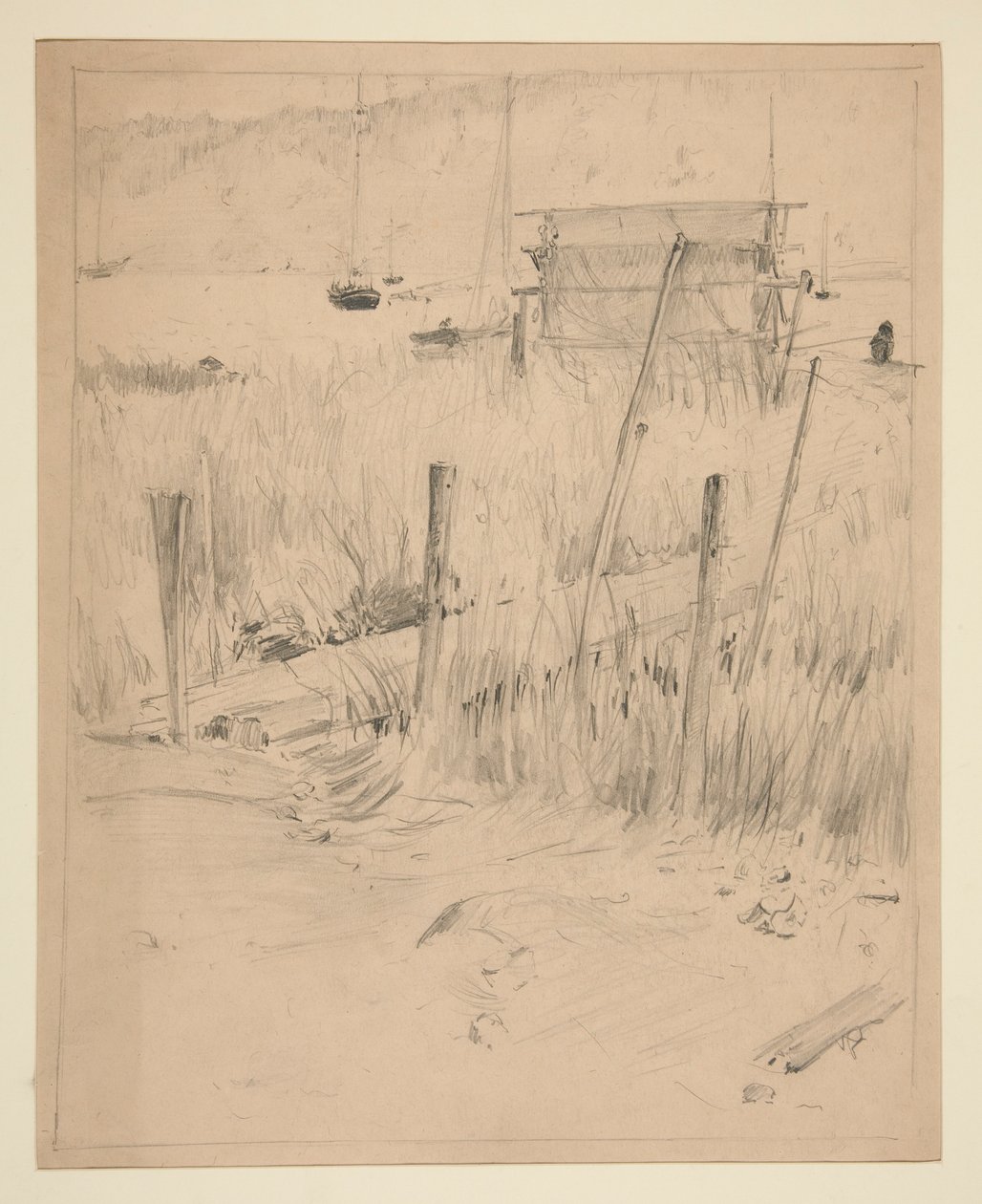 Szkic starego doku, wokół którego rosną chwasty autorstwa Edwin Austin Abbey