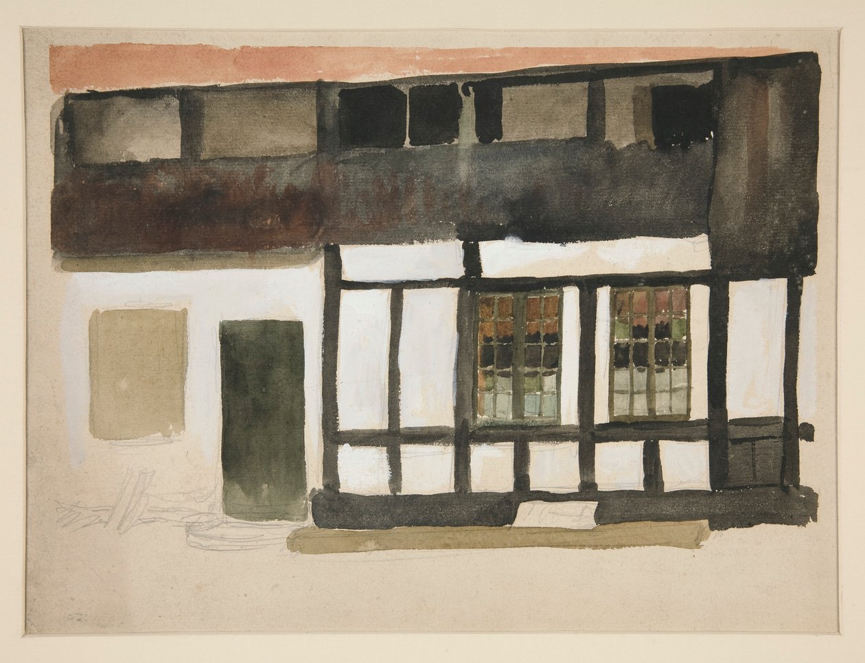 Szkic z zewnątrz domu Tudorów autorstwa Edwin Austin Abbey