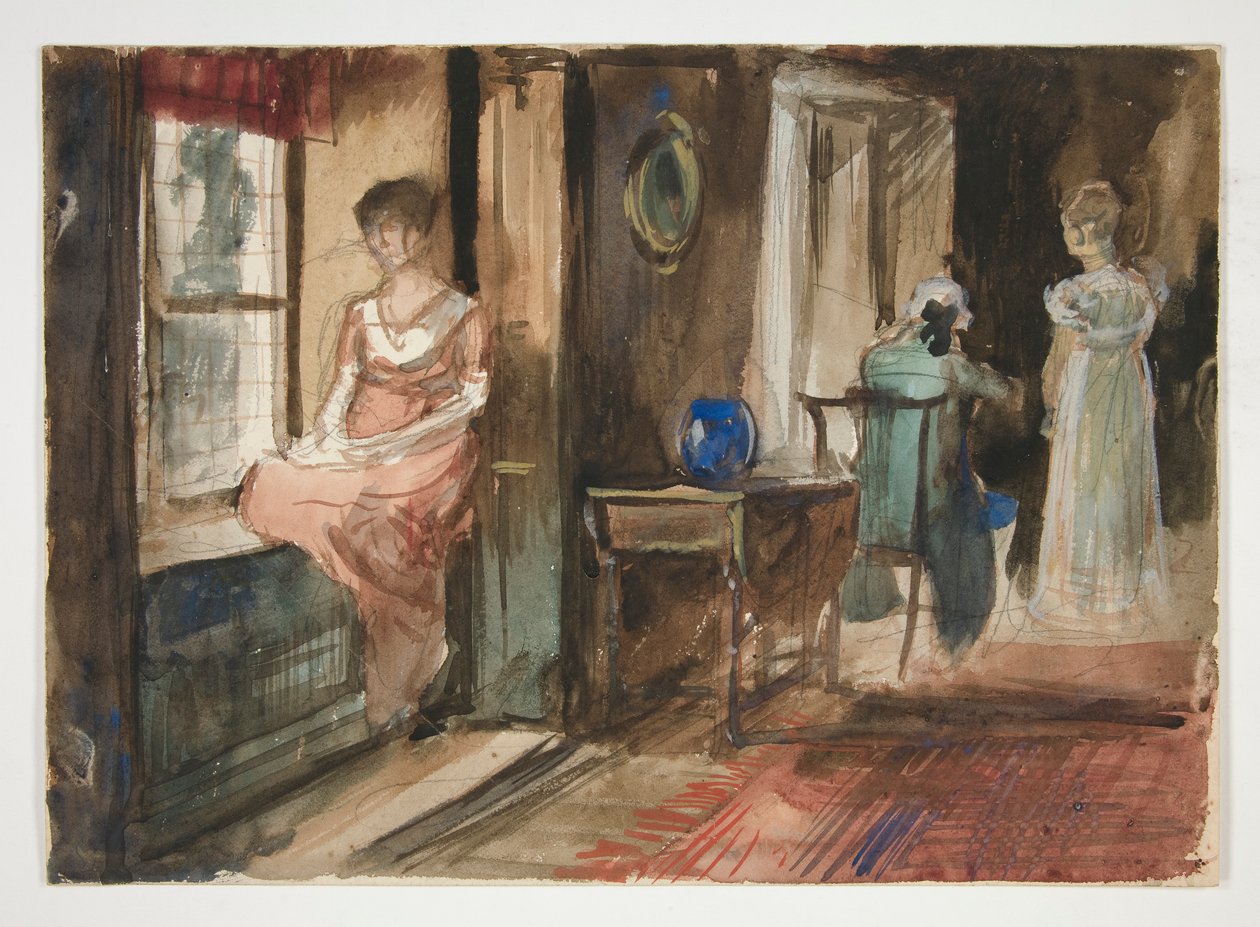 Szkic postaci we wnętrzu autorstwa Edwin Austin Abbey