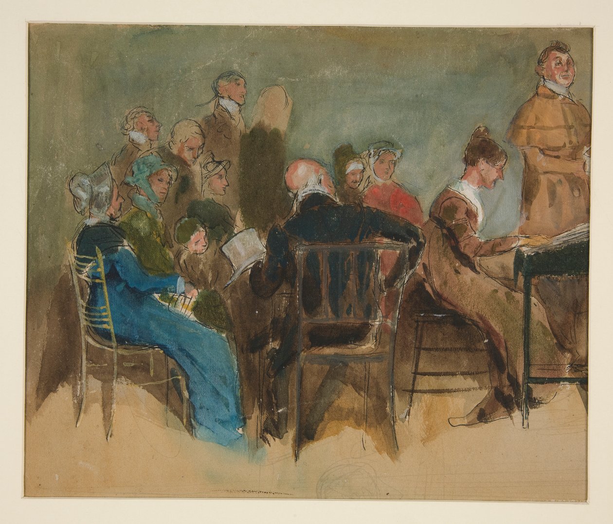 Szkic kobiet we wnętrzu - niezidentyfikowana ilustracja autorstwa Edwin Austin Abbey