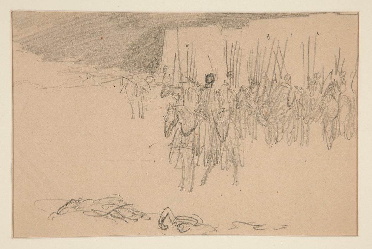 Żołnierz na koniu - (niezidentyfikowana ilustracja) autorstwa Edwin Austin Abbey
