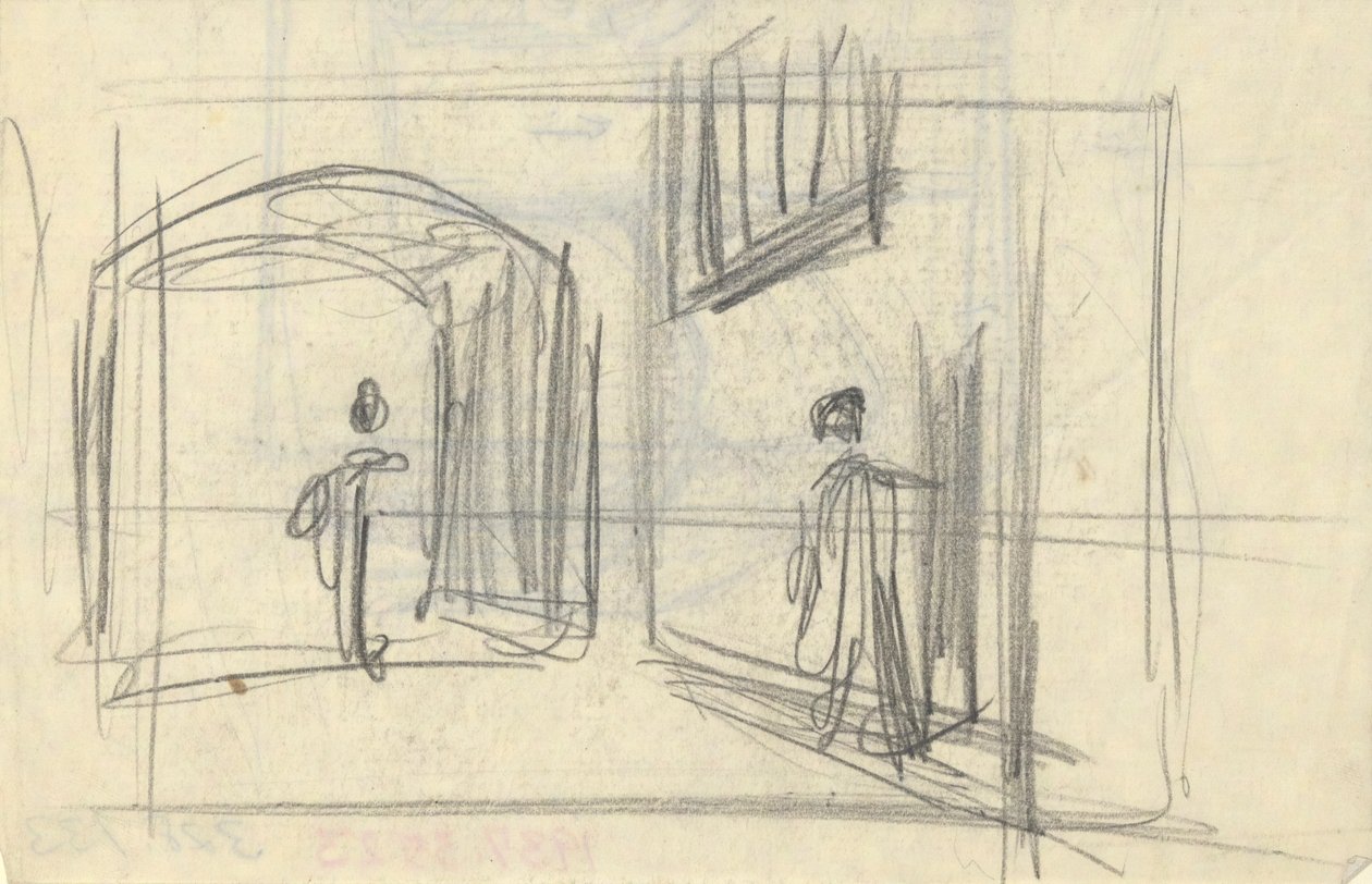 Scena uliczna z figurami (recto); Studium architektoniczne (verso) autorstwa Edwin Austin Abbey