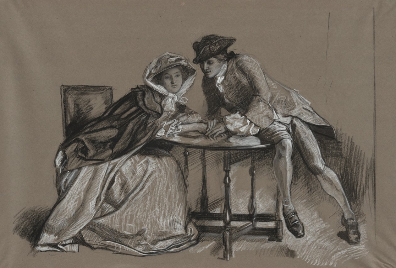 Nauka. Pani i Pan w rozmowie przy stole autorstwa Edwin Austin Abbey