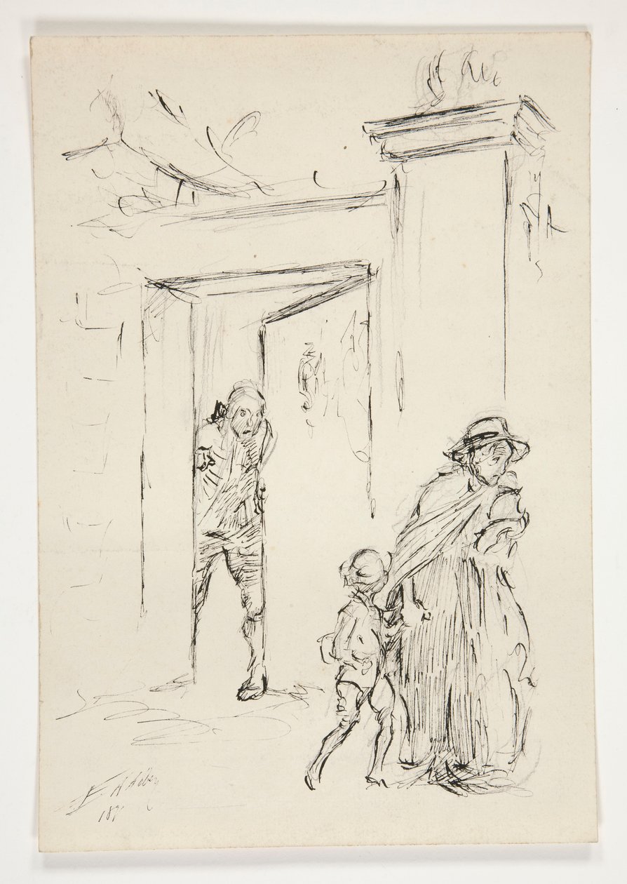 Studium dla .1208 - ilustracja dla Olivera Goldsmitha autorstwa Edwin Austin Abbey