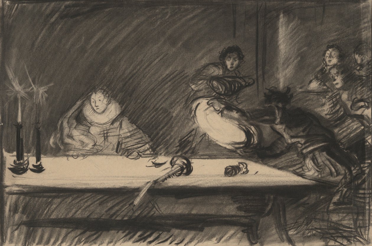 Studium do Petruchia przewraca okonia - Akt IV, scena I, Poskromienie złośnicy autorstwa Edwin Austin Abbey