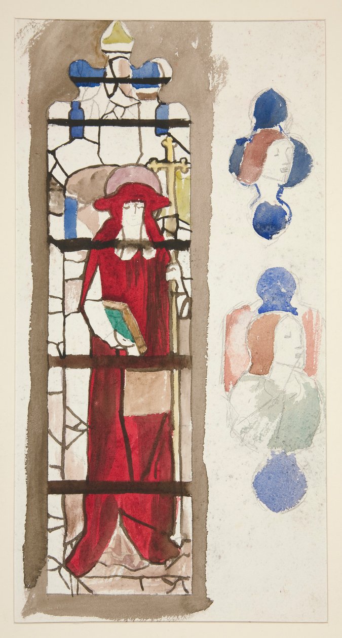 Studium na niezidentyfikowany witraż przedstawiający kardynała (?) autorstwa Edwin Austin Abbey