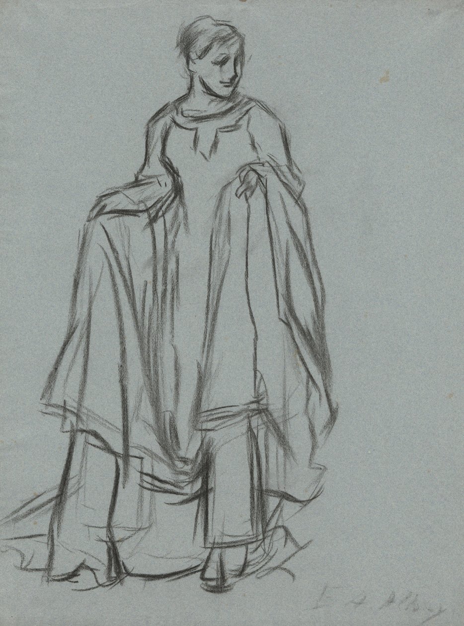 Studium dla udrapowanej kobiety, studium postaci dla The Quest of the Holy Graal (seria 15 obrazów dla Biblioteki Publicznej w Bostonie, ukończona w 1901) autorstwa Edwin Austin Abbey
