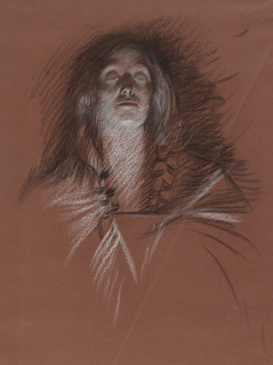 Studium na głowę celtyczki, ze Sceny zabawy, Hamlet, akt 3, scena 2 autorstwa Edwin Austin Abbey