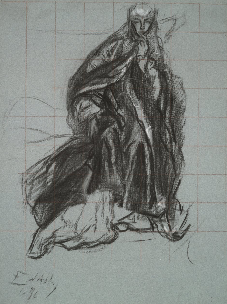 Studium dla królowej, ze Sceny zabawy, Hamlet, akt 3, scena 2 autorstwa Edwin Austin Abbey
