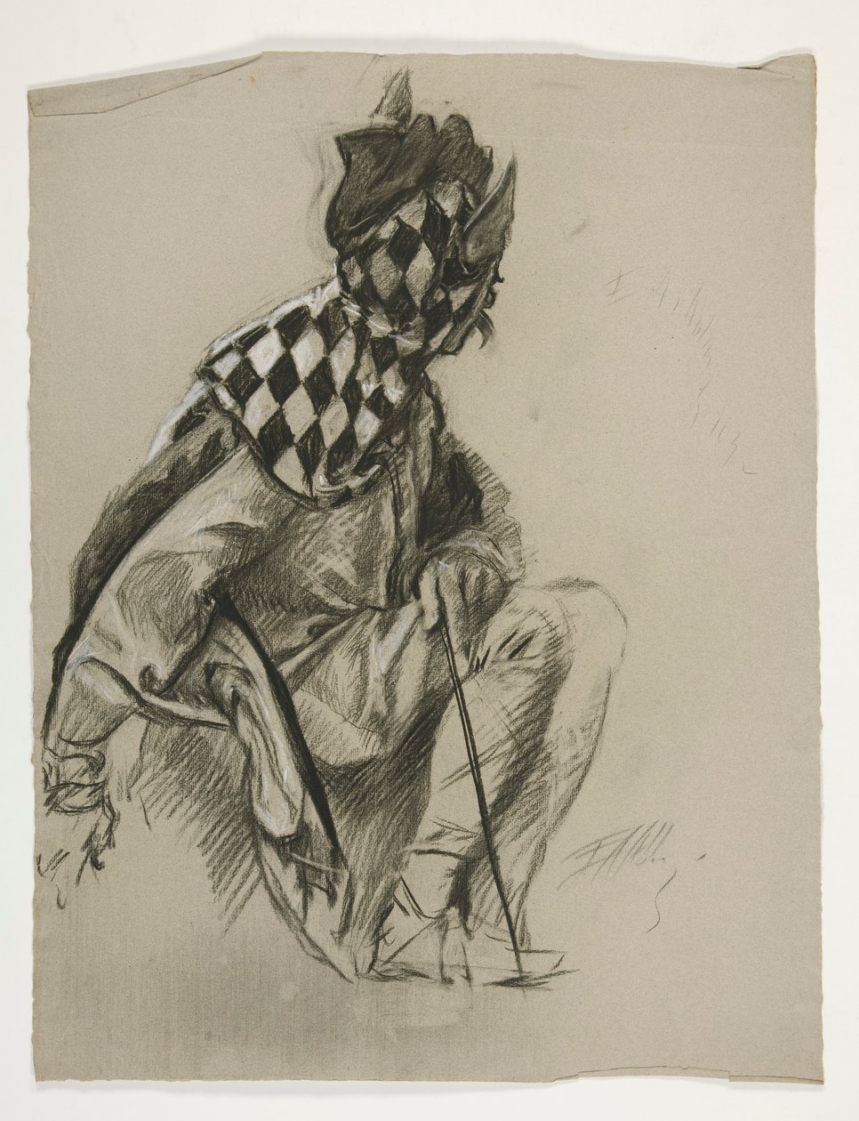 Study of Jester (niewykorzystany), dla Quest of the Holy Graal (seria piętnastu obrazów dla Biblioteki Publicznej w Bostonie, ukończona w 1901) autorstwa Edwin Austin Abbey