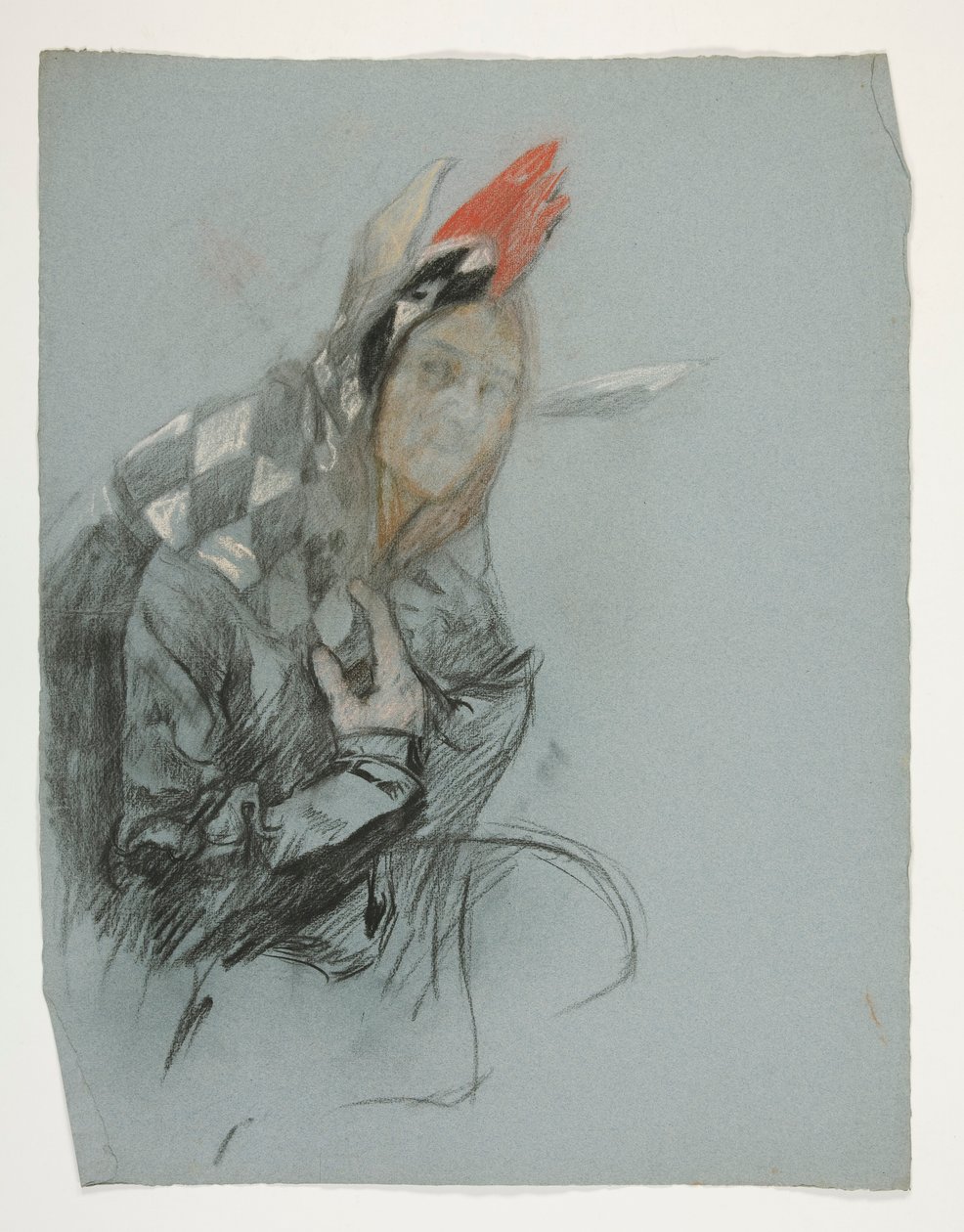Study of Jester (niewykorzystany), dla Quest of the Holy Graal (seria piętnastu obrazów dla Biblioteki Publicznej w Bostonie, ukończona w 1901) autorstwa Edwin Austin Abbey