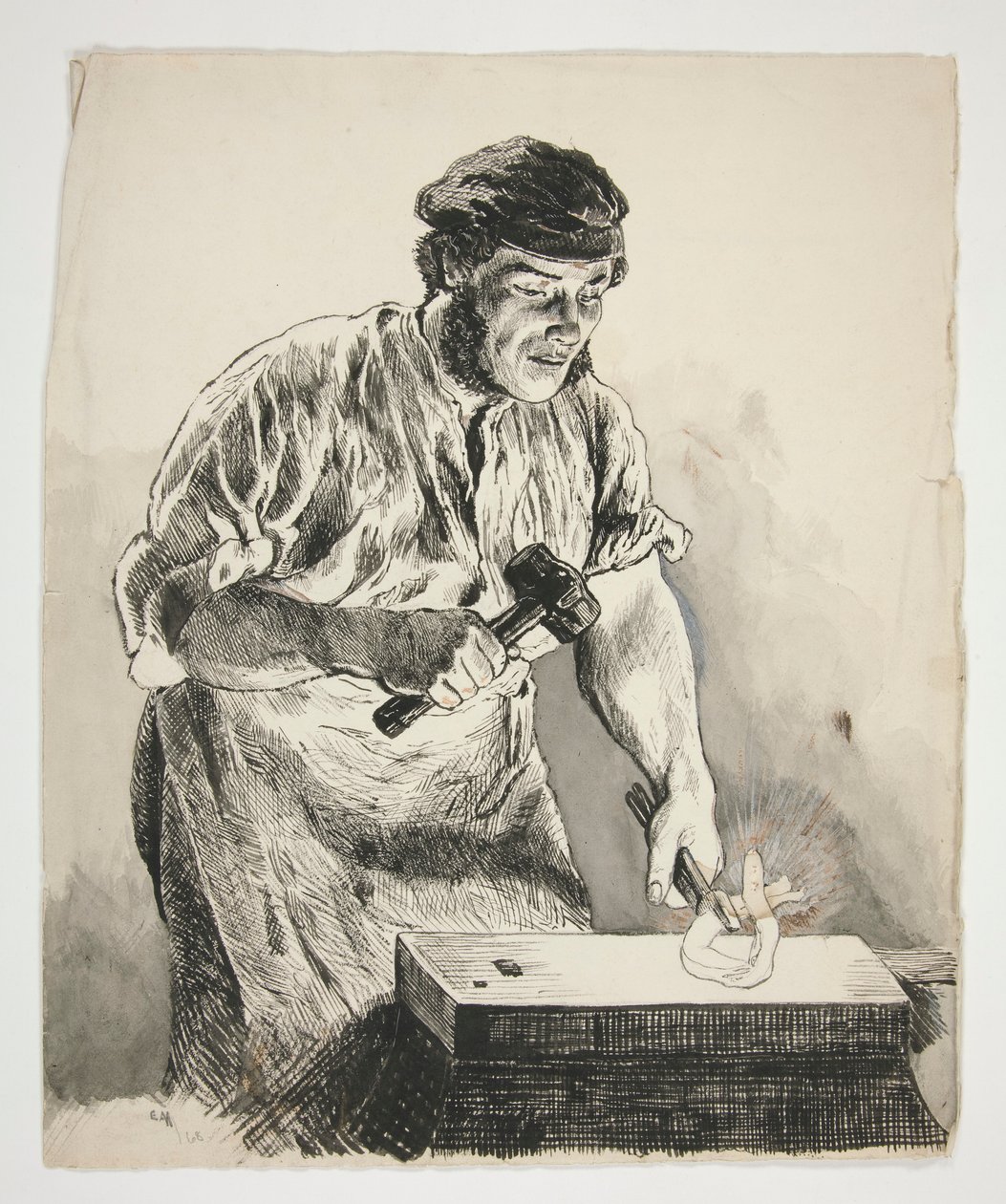Studium kowala, kucie żelazem - niezidentyfikowana ilustracja autorstwa Edwin Austin Abbey